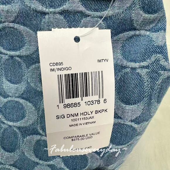 Coach Hadley Backpack In Signature Denim Gold/Indigo CDB95 NWT main image 7